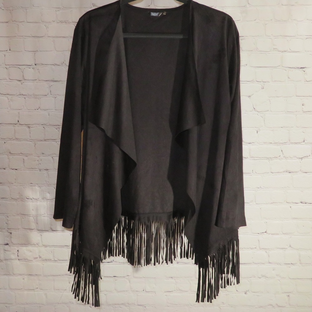 Waterfall Open Front Faux Suede Fringe Jacket